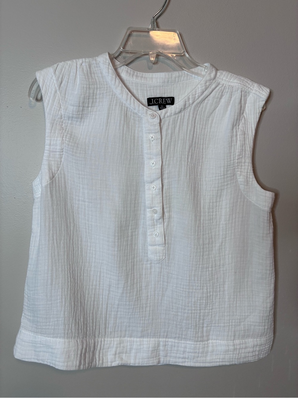 J.Crew White Cotton Gauze Sleeveless Henley Top XS Coastal Boho